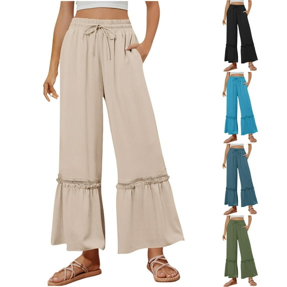 Neewe Wide Leg Palazzo Pants for Women Summer High Waist Flowy Loose Casual Lounge Trousers Beach Travel Vacation Clothes-Sky Blue XL