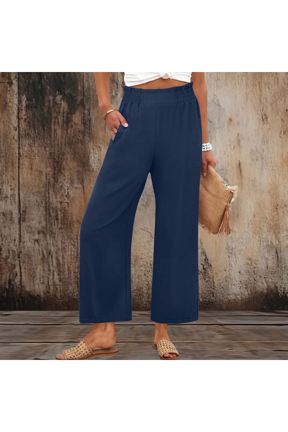 Wide Leg Palazzo Pants for Women Summer High Waist Flowy Loose Casual Lounge Trousers Beach Travel Vacation Clothes