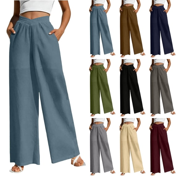 Neewe Wide Leg Pants Woman Flowy Palazzo Pants for Women High Waisted Summer Casual Beach Trousers Cruise Outfits