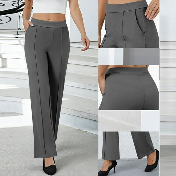 Neewe Wide Leg Pants Woman Pull on Stretchy Work Dress Pants High Waisted Business Casual Trousers Slacks
