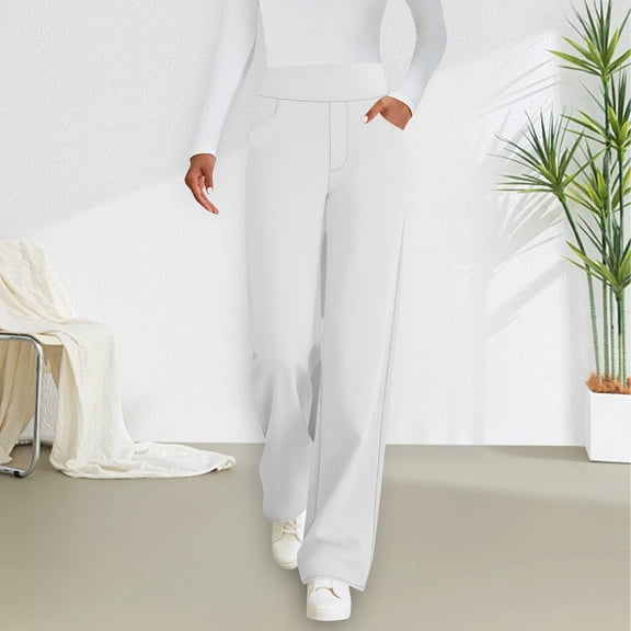 Neewe Wide Leg Pants Woman Pull on Stretchy Work Dress Pants High Waisted Business Casual Trousers Slacks