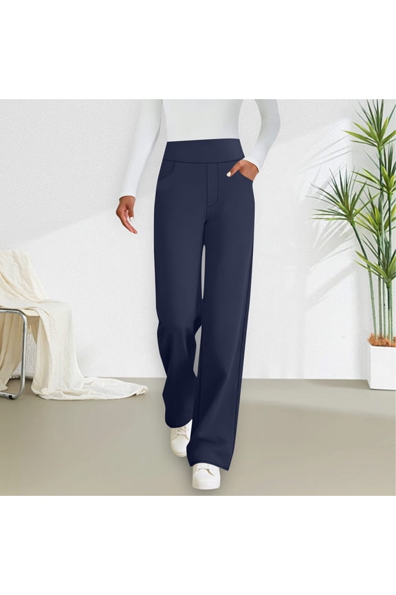 Wide Leg Stretchy Work Pants Women Pull on Dress Pants High Waisted Business Casual Trousers Slacks for Women