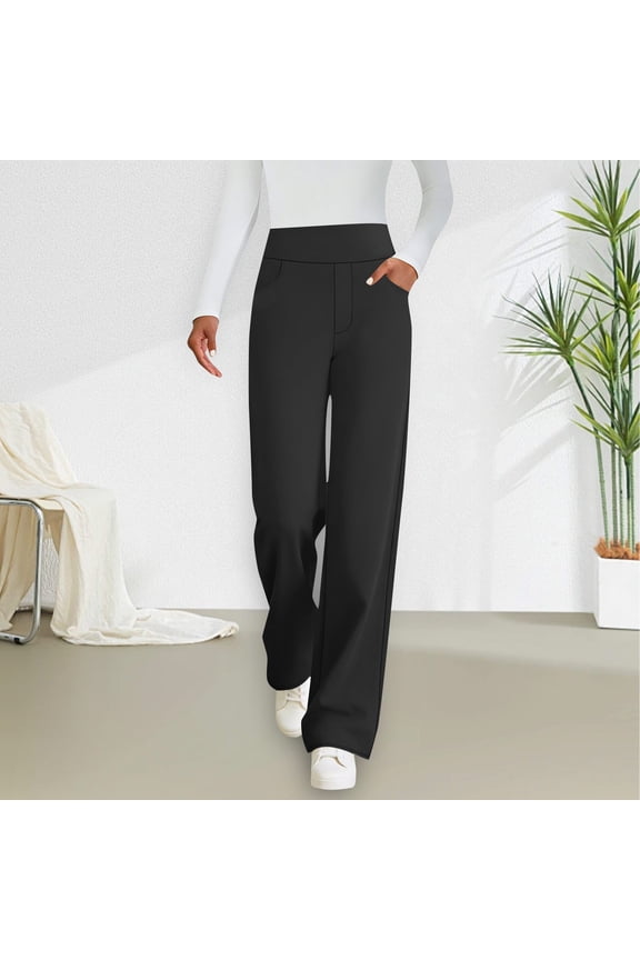 Wide Leg Stretchy Work Pants Women Pull on Dress Pants High Waisted Business Casual Trousers Slacks for Women