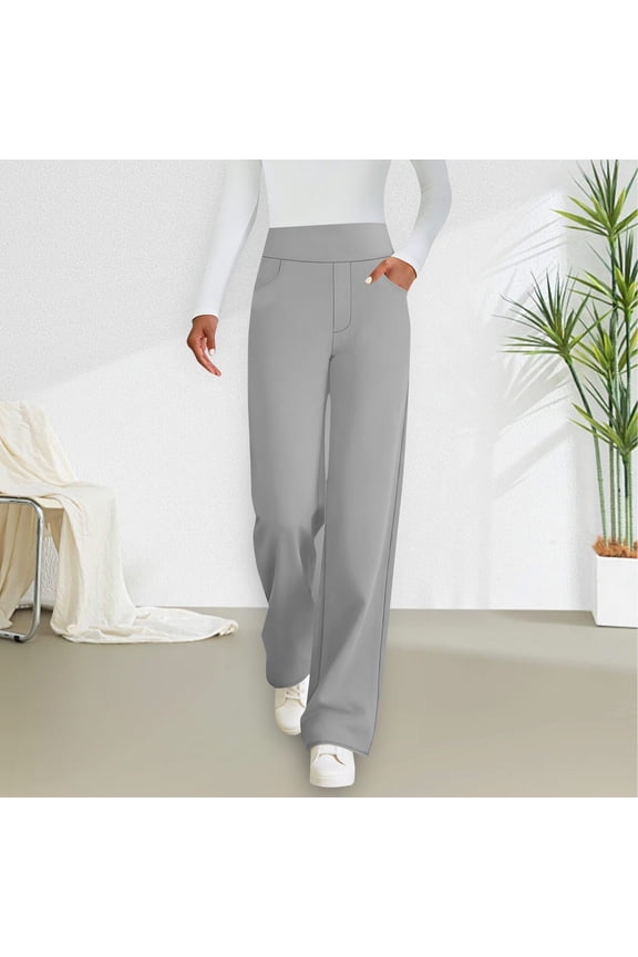 Wide Leg Stretchy Work Pants Women Pull on Dress Pants High Waisted Business Casual Trousers Slacks for Women