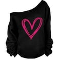 thumbnail image 1 of Neewe Woman’s Sweatershirt Heart Print Causal Blouse Off The Shoulder Long Sleeve Loose Slouchy Pullover Plus Size Tops, 1 of 4