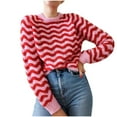 thumbnail image 1 of Neewe Women Autumn Winter Colorblock Pullover Sweaters Round Neck Striped Knitwear Tops, 1 of 7