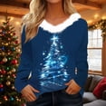 thumbnail image 1 of Neewe Women Christmas Tops Long Sleeve V Neck Sweatershirt Fur Trim Sweater Tops, 1 of 4