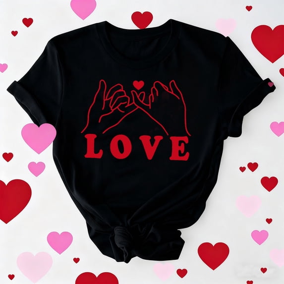 Neewe Women Cute Heart Graphic Crewneck Short Sleeve Regular Fit Casual Tee T-Shirts Tshirt Tops