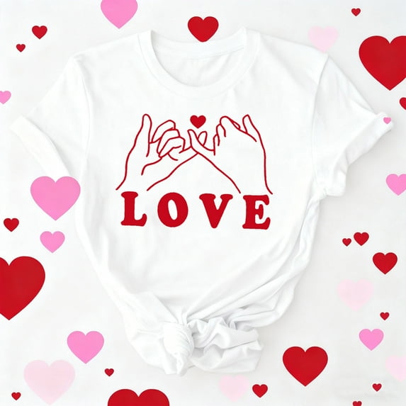 Neewe Women Cute Heart Graphic Crewneck Short Sleeve Regular Fit Casual Tee T-Shirts Tshirt Tops