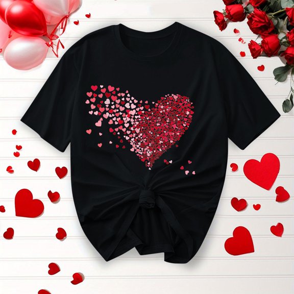Neewe Women Cute Heart Graphic Crewneck Short Sleeve Regular Fit Casual Tee T-Shirts Tshirt Tops