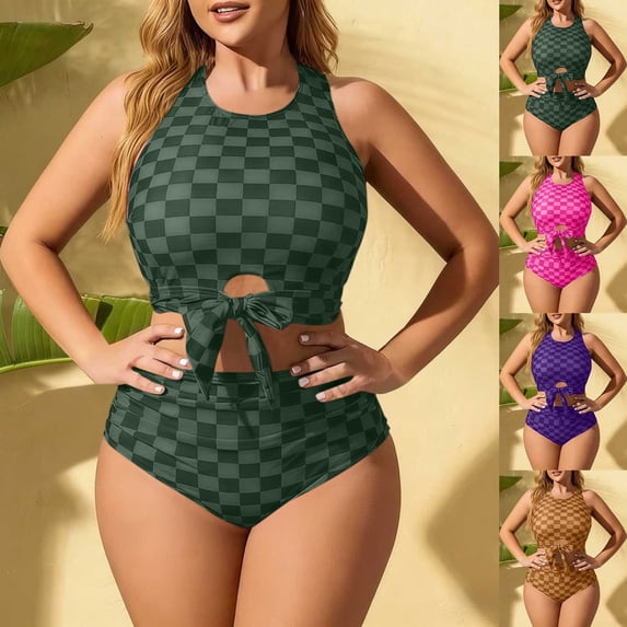 Neewe Women High Waisted Bikini Sets Tummy Control Swimsuits Two Piece Drawstring Bathing Suit