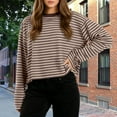 thumbnail image 1 of Neewe Women Oversized Striped Crewneck Tops Long Sleeve Color Block Lightweight Pullover Tops Casual Loose Workout Shirt, 1 of 8