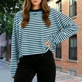 thumbnail image 1 of Neewe Women Oversized Striped Crewneck Tops Long Sleeve Color Block Lightweight Pullover Tops Casual Loose Workout Shirt, 1 of 8