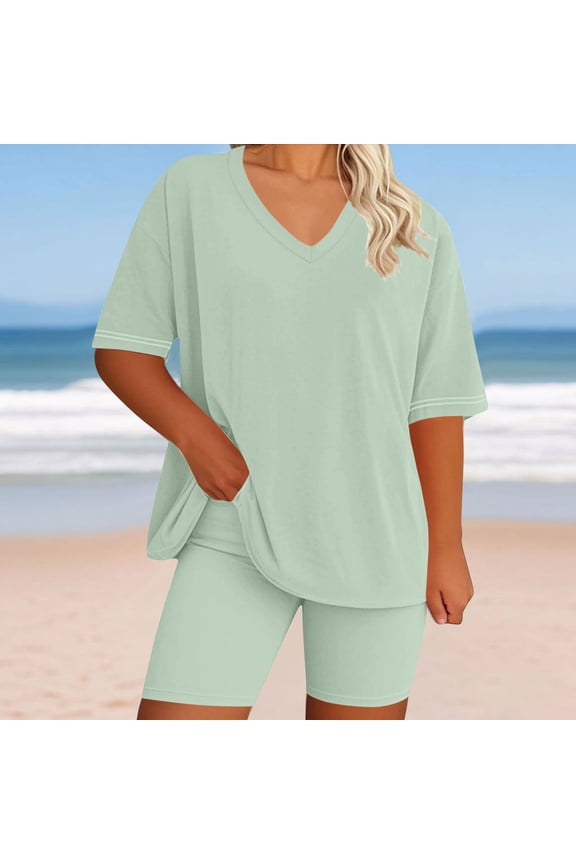 Women Plus Size 2 Piece Outfits Casual Short Sleeve Tunic Tops Shorts Sets Summer Oversized Tshirts Shorts Sweatsuits