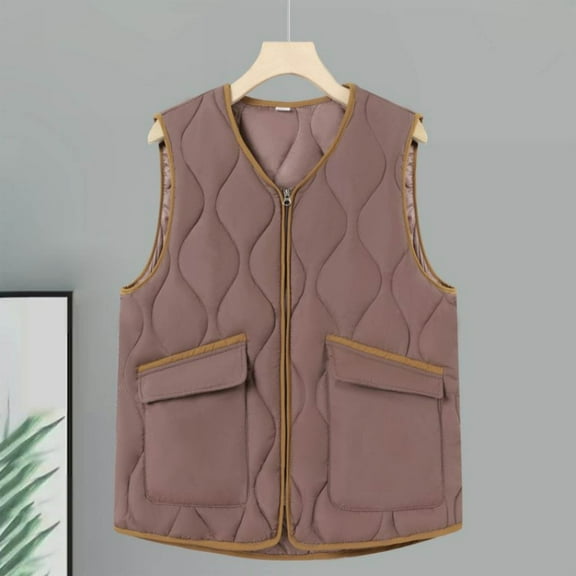 Neewe Women Quilted Casual Vest Lightweight Packable Sleeveless Jacket Button Top with Pocket