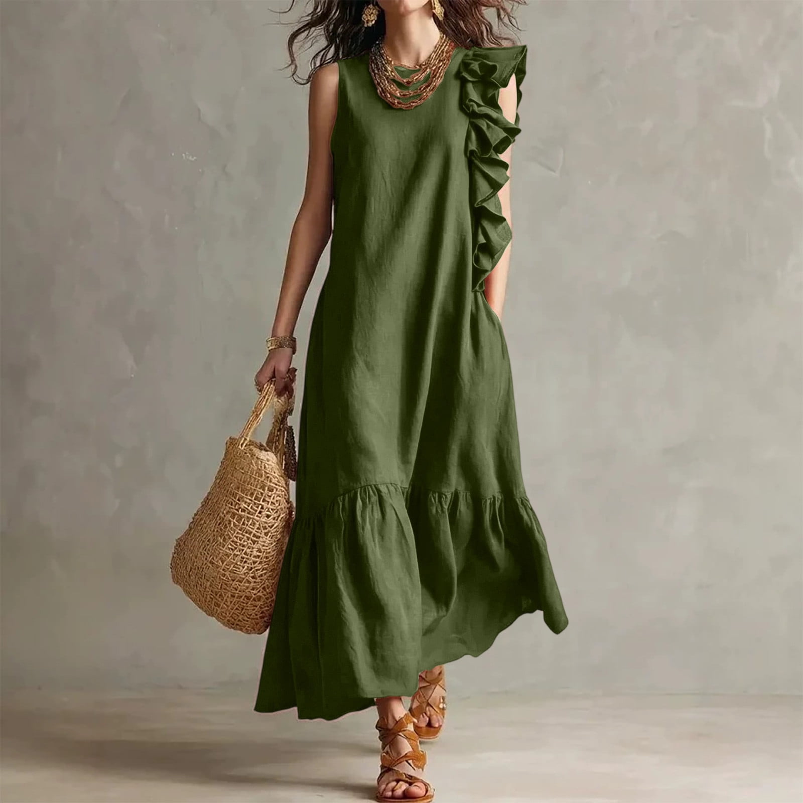 loose fancy dresses Loose Fit Maxi Dress In Black XL