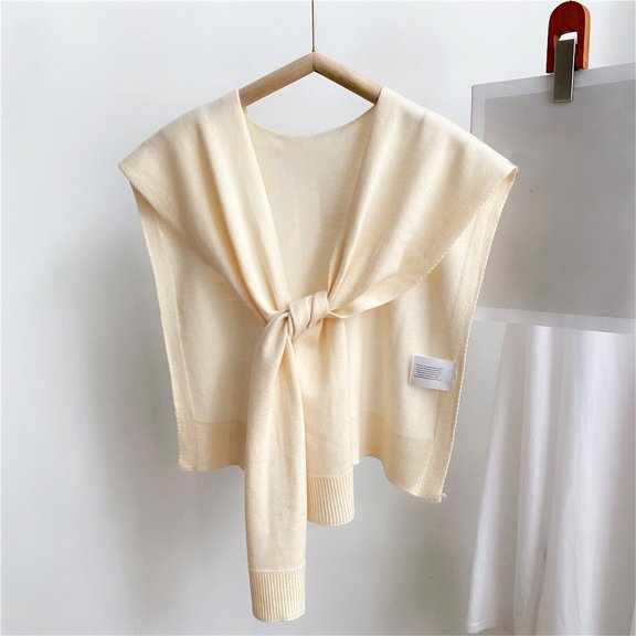 Neewe Women Solid Color Knit Small Shawl Spring Fall Shirt Cover Basic Match Shirt