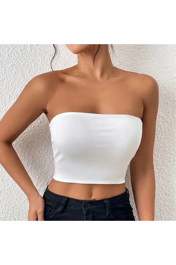 Women Strapless Bandeau Tanks Casual Backless Shirts Sleeveless Solid Blouse Multiple Color Options