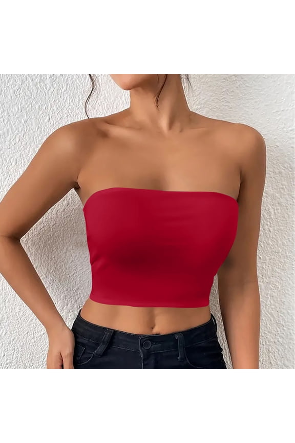 Women Strapless Bandeau Tanks Casual Backless Shirts Sleeveless Solid Blouse Multiple Color Options