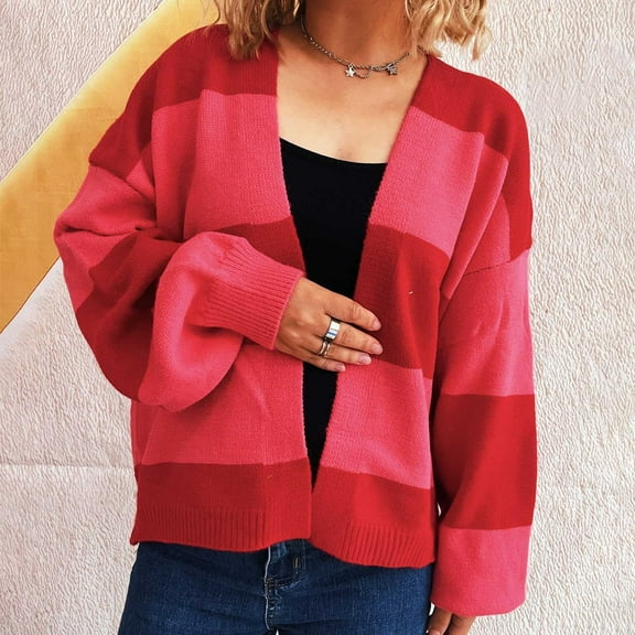 Neewe Women Striped Cardigan Sweaters Fall Outfit Clothes Fashion Cropped Jackets Trendy 2025 Casual Long Sleeve Tops