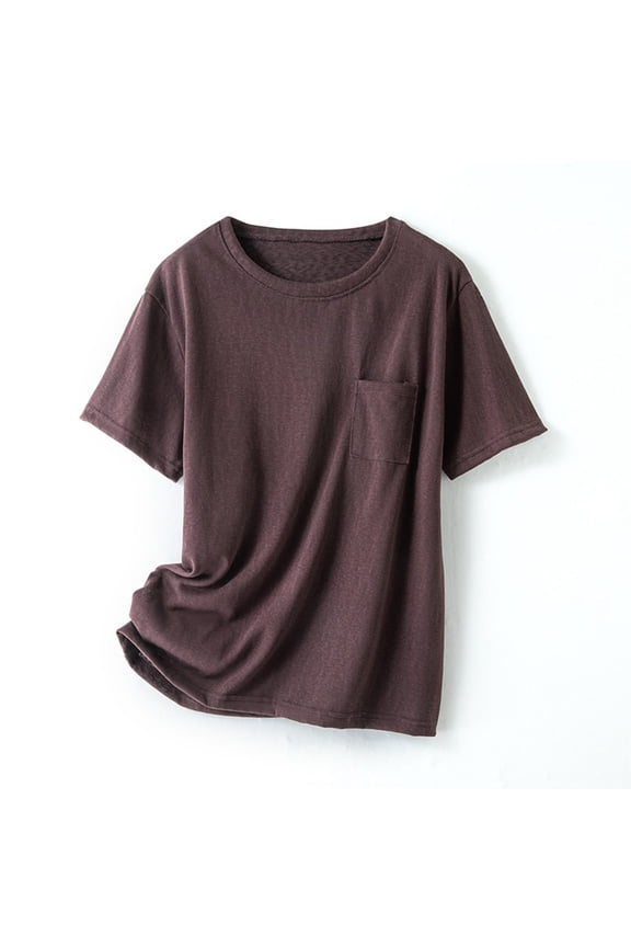 Women Summer T Shirts Short Sleeve Rounded V Neck Pocket Tee Tops Multiple Color Options