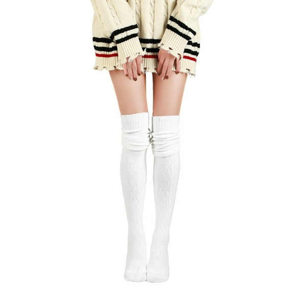 Neewe Women Warm Solid Color Cable Knit Over-the-Knee Thigh Socks