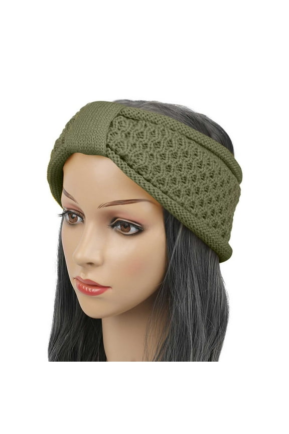 Women Winter Foldable Solid Knit Headwrap Thick Headband Ear Warmer with Bow