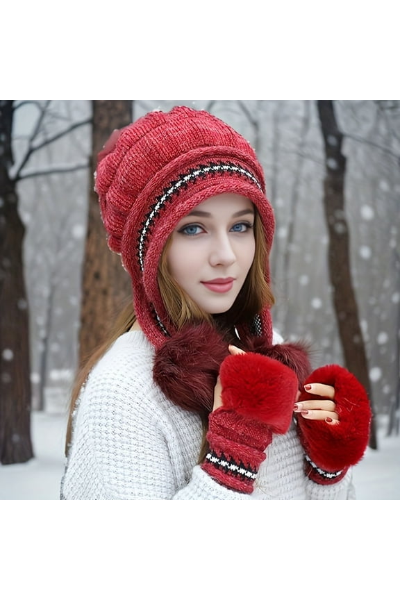 Neewe Women Winter Glove and Hat Set Winter Hat Touchscreen Gloves Warm Knitted Beanie and Mittens for Women