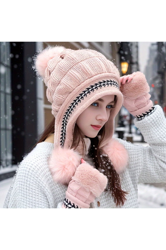 Neewe Women Winter Glove and Hat Set Winter Hat Touchscreen Gloves Warm Knitted Beanie and Mittens for Women
