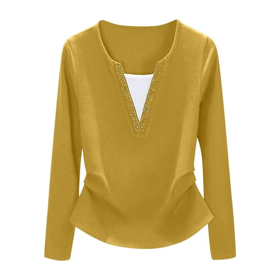 Neewe Women's 2025 Fall Long Sleeve V Neck Tops Casual Lightweight Knit Pullover Sweater Shirts