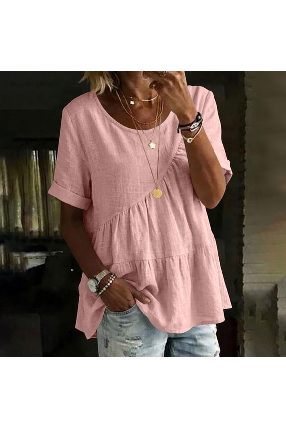 Women's 2026 Summer Peplum Tops Oversized Blouse Casual Short Sleeve Crew Neck Ruffle Tunic T Shirts