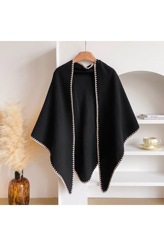 Women's Boho Open Front Poncho Knitted Plain Shawl Wrap Cape Tassel Cardigan Sweater