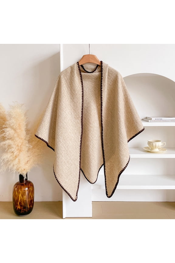 Women's Boho Open Front Poncho Knitted Plain Shawl Wrap Cape Tassel Cardigan Sweater