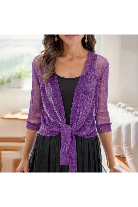 Women's Bolero Shrug Long Sleeve Cropped Cardigan Knit Sweaters Open Front Casual Elegant Jacket for Dresses