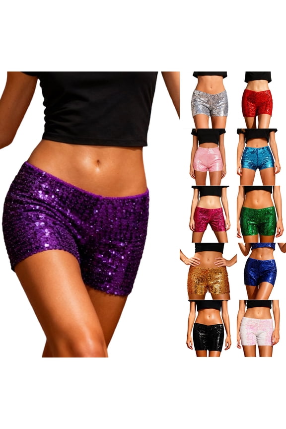 Women's Carnival Daily Glitter Elastic Waistband Slim Low-Waist Shorts-Green S