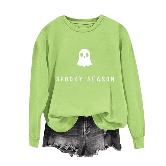 Neewe Women's Casual Crew Neck Sweatshirt Halloween Printed Loose Soft Long Sleeve Pullover Tops