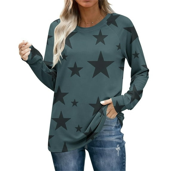 Neewe Women's Casual Long Sleeve Tops Crew Neck Fall Basic T Shirts Going Out T-Shirts Striped Block Color