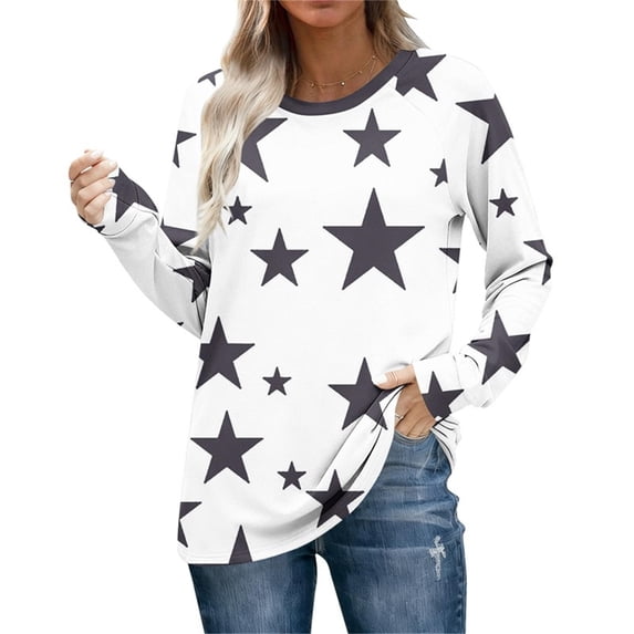 Neewe Women's Casual Long Sleeve Tops Crew Neck Fall Basic T Shirts Going Out T-Shirts Striped Block Color
