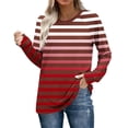 thumbnail image 1 of Neewe Women's Casual Long Sleeve Tops Crew Neck Fall Basic T Shirts Going Out T-Shirts Striped Block Color, 1 of 8