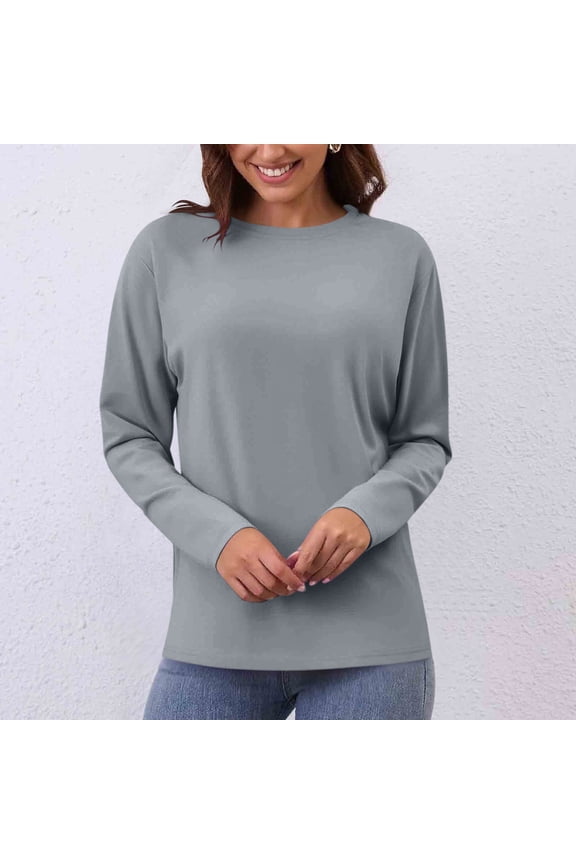 Women's Casual Long Sleeve Tops Crew Neck Round Hem Loose T-Shirts Tunic Tops Fall 2025