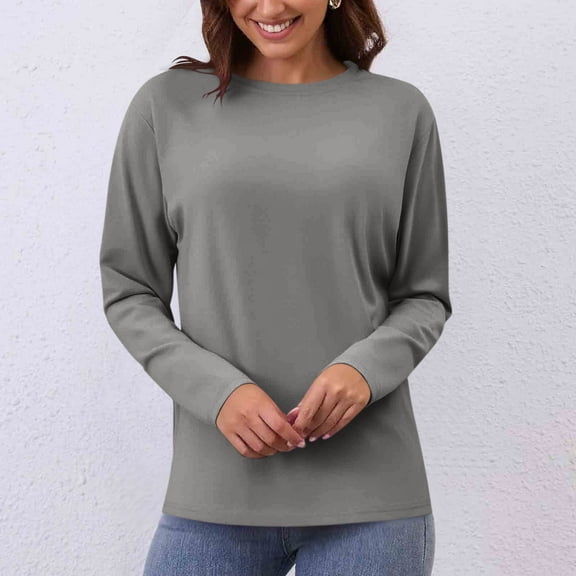 Neewe Women's Casual Long Sleeve Tops Crew Neck Round Hem Loose T-Shirts Tunic Tops Fall 2025