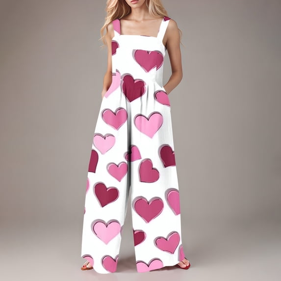 Neewe Women's Casual Loose Overalls Jumpsuits One Piece Sleeveless Printed Wide Leg Long Pant Rompers With Pockets-Multicolor 2XL