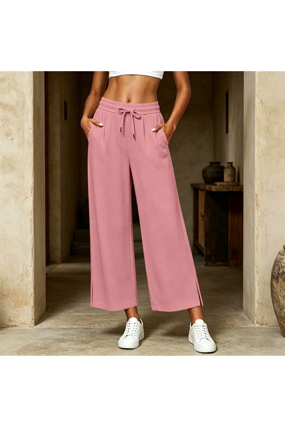 Women's Casual Wide Leg Long Pants High Waist Long Pants Drawstring Loose Fit Summer Trousers with Pockets Daily Outfits