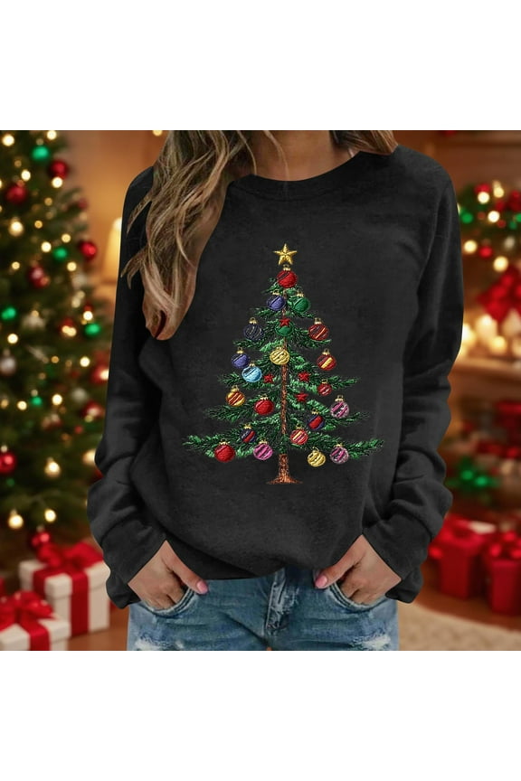 Women's Christmas Printed Casual Crew Neck Sweatshirt Loose Soft Long Sleeve Pullover Tops