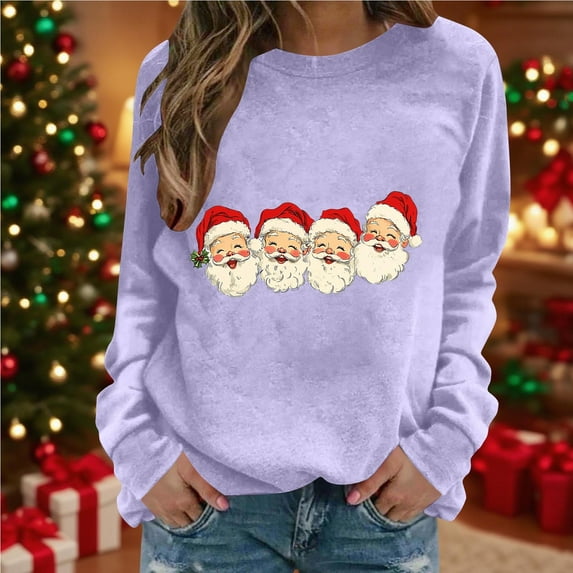 Neewe Women's Christmas Printed Casual Crew Neck Sweatshirt Loose Soft Long Sleeve Pullover Tops