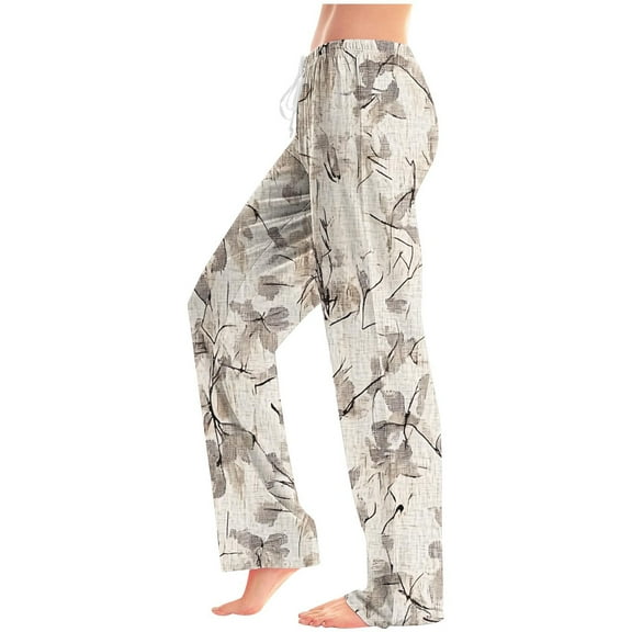 Neewe Women's Comfy Stretch Floral Print Drawstring Palazzo Wide Leg Lounge Pant with Pockets