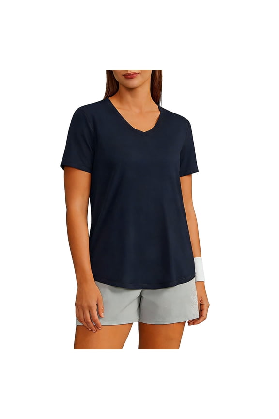 Women's Crop Tops Summer Short Sleeve UPF 50+ Round Neck Casual Loose T-Shirts Solid Basic Tees