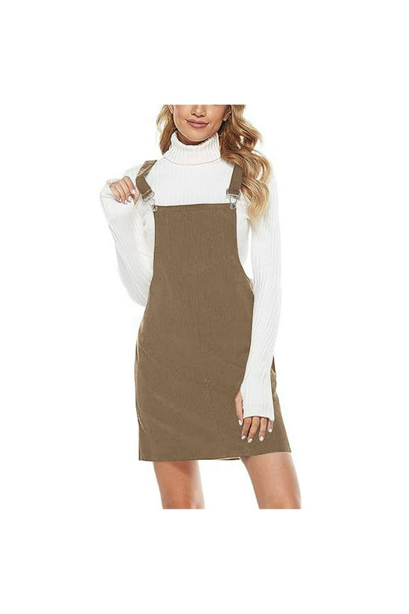 Women's Cute Corduroy Overall Bib Dress Pinafore Suspender Dress Skirt Jumper