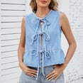 thumbnail image 1 of Neewe Women's Denim Vest Sleeveless Crop Top Elegant Bow Tie Up Vintage Fashion Summer Jean Waistcoat Jacket, 1 of 8