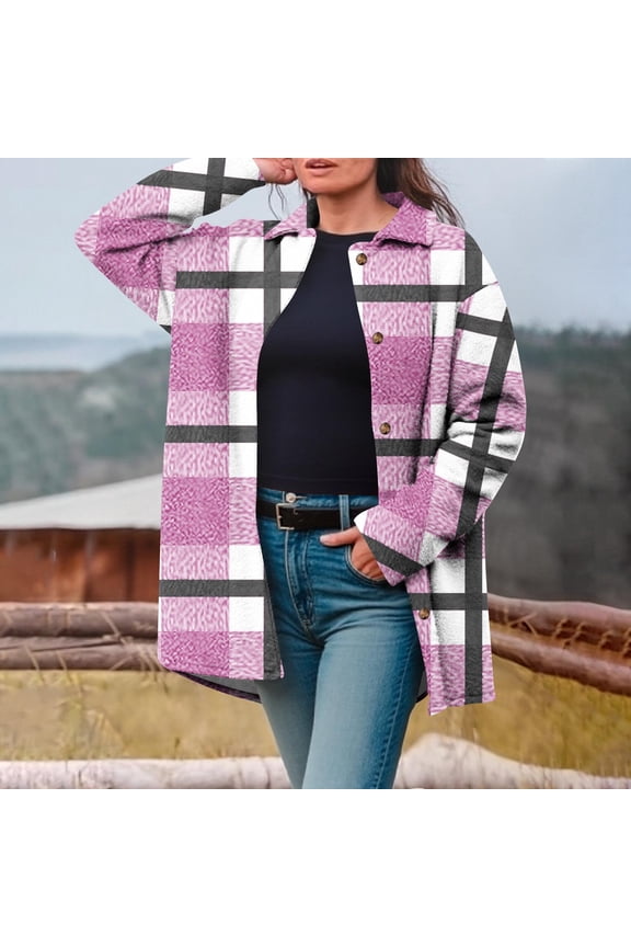 Women's Flannel Plaid 2025 Shacket Coat Winter Coat for Warmth Button down Warm and Fuzzy Fleece Jacket S-3XL